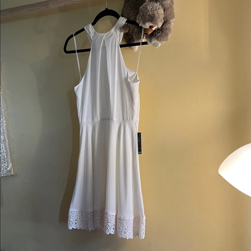 Express White Dress sleeveless- very soft halter-ish, eye catching lacy hemline. - Picture 5 of 9